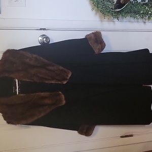 Vintage brown  mink trim wool coat.